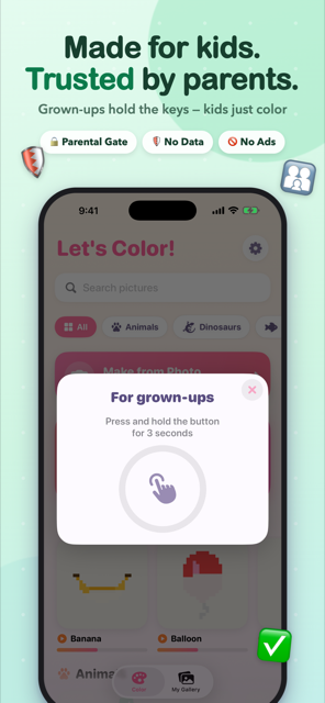Parental gate protects settings and sharing